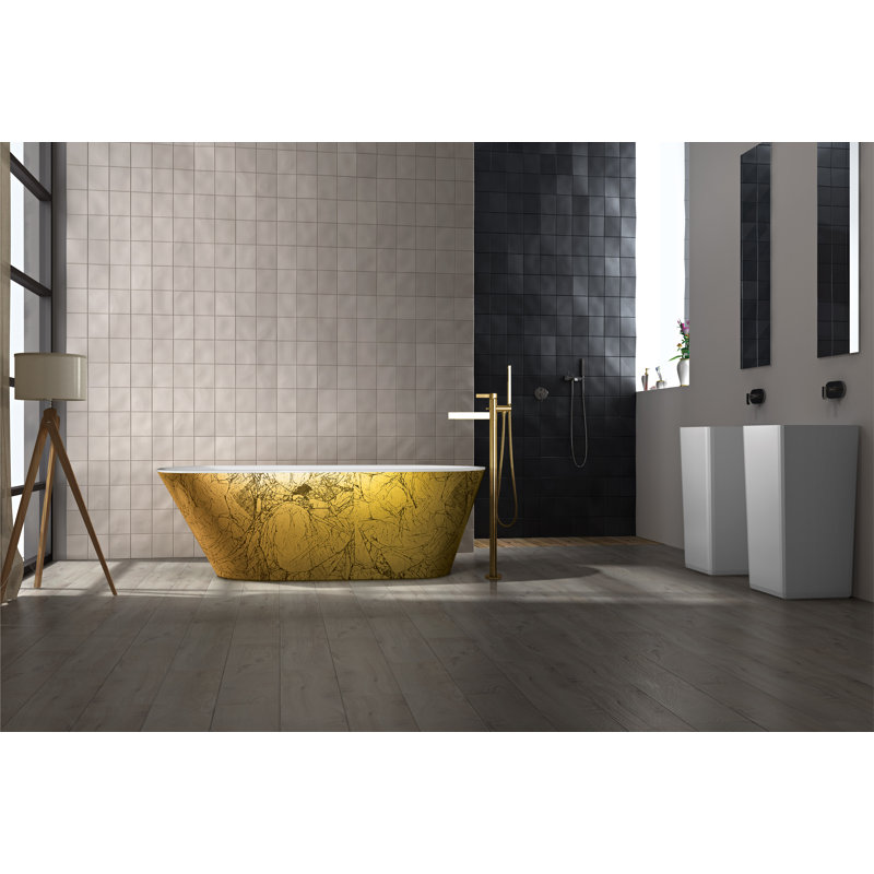 Sophia 67.7'' x 29.5'' Soaking Acrylic Bathtub, Gold/White/Black