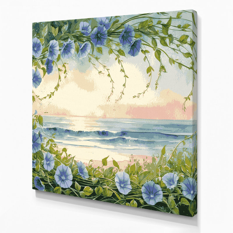 «Coastal Beach Morning Glory», art mural sur toile grise, H 12 po x l 12 po