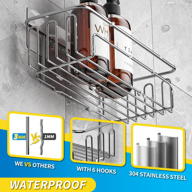 2 Pack Bathroom Shower Organizer, Adhesive Shelves with Hooks and