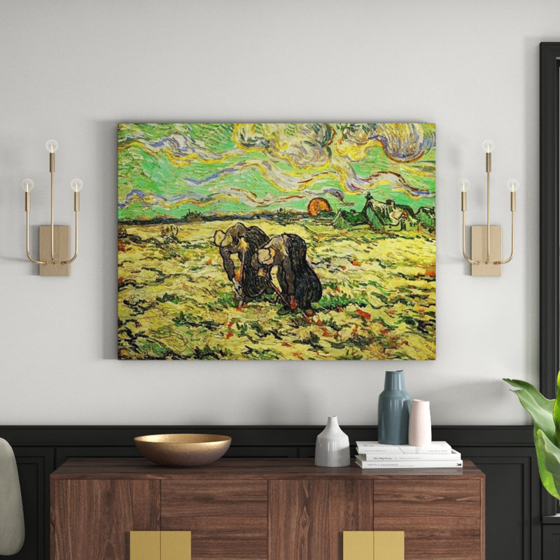'Two Peasant Women Digging in Field with Snow' by Vincent Van Gogh Painting Print, 90cm H x 120cm W x 1.8cm D