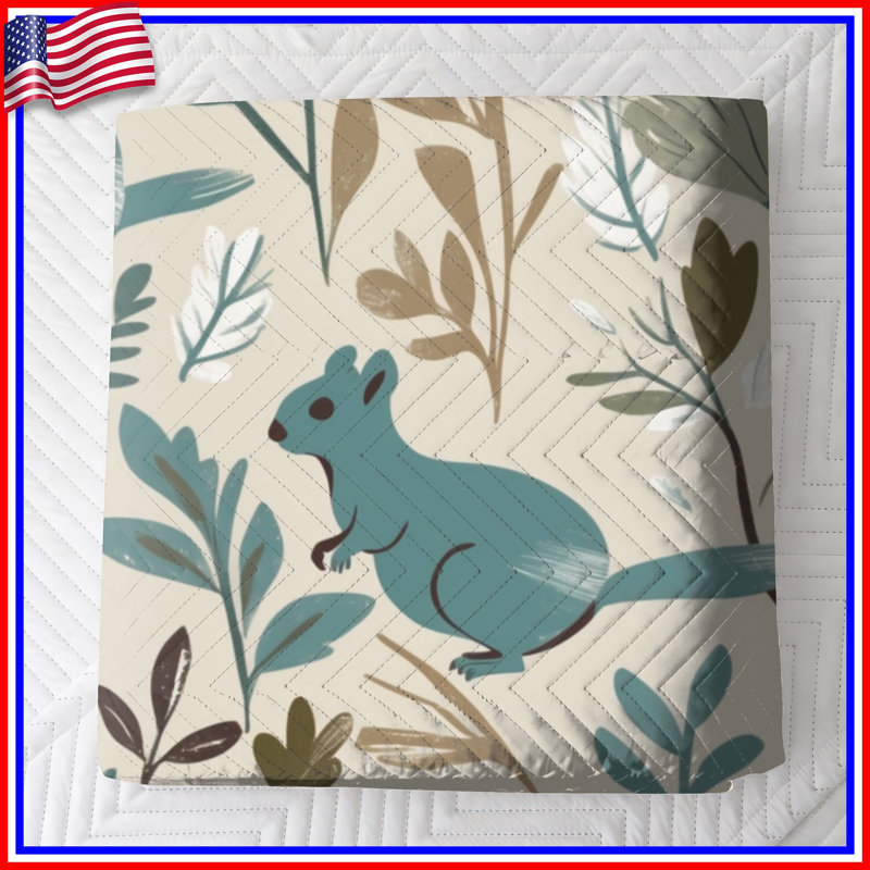Teal Squirrels With Leaves Bedding Squirrels Bedspread Animals, Twin