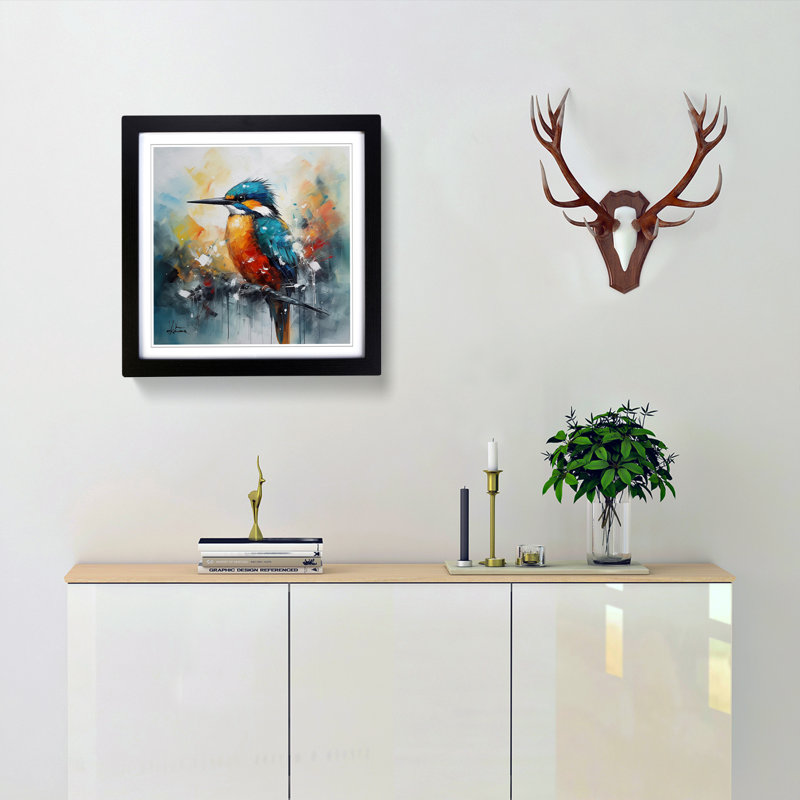 Kingfisher Abstract Expressionism No.1 - Framed Print, Black