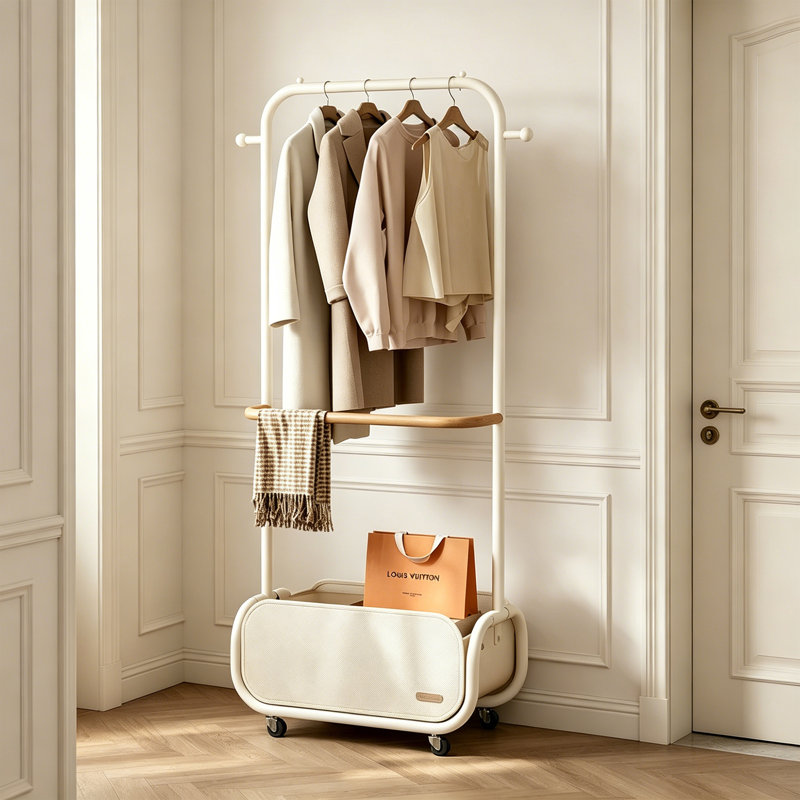 Entryway Coat Rack Storage Organizer, Cream