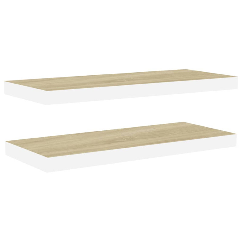 Hanging Wall Shelf Set Of 2, White And Brown Finish, 24 Inch