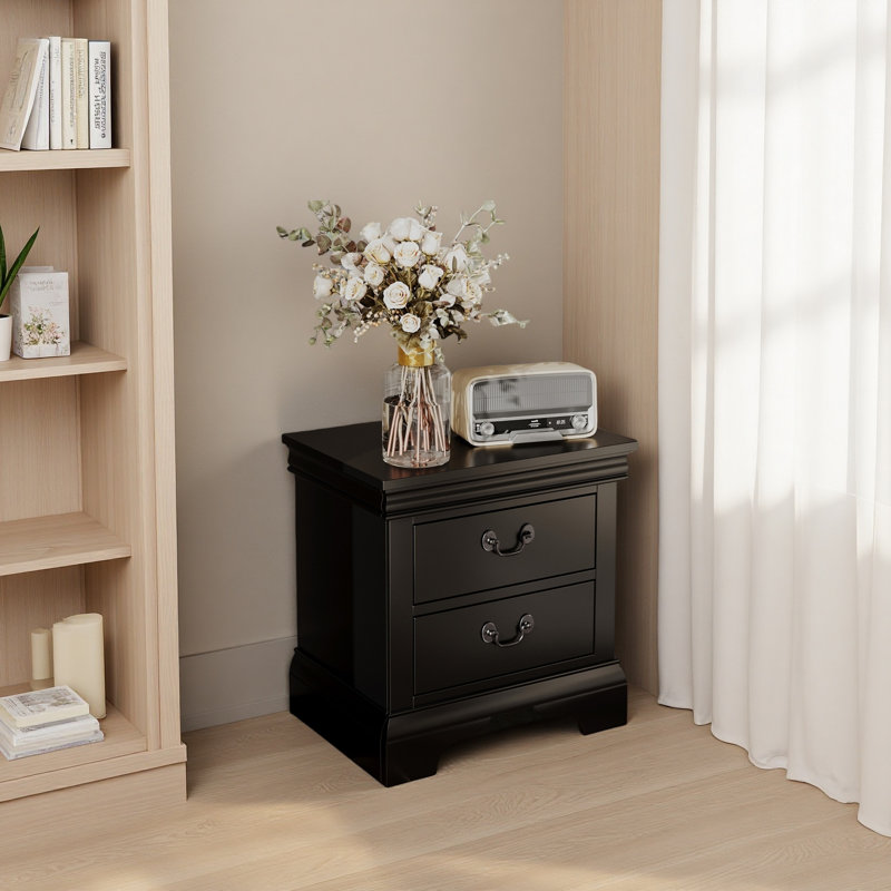 22" X 16" X 22.7" Classic Wooden Nightstand, Black