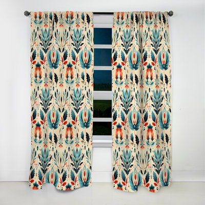 Teal And Beige Ikat Mosaic Fusion - Ikat Curtain - Velvet Blackout Ikat Curtain - 1 Panels