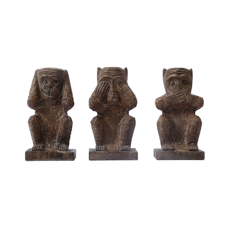Ensemble de 3 statues Bluestone Wise Monkeys, H 8,20 po x l 4,30 po x P 2,70 po, Brun