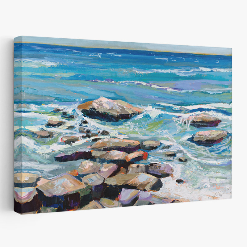 Art de plage et pierres marches bleues, H 16 po x l 24 po