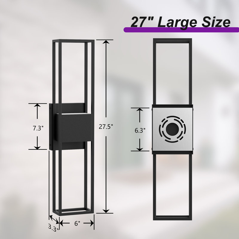 2-Light 28"H Dimmable LED Black Iron Outdoor Wall Light