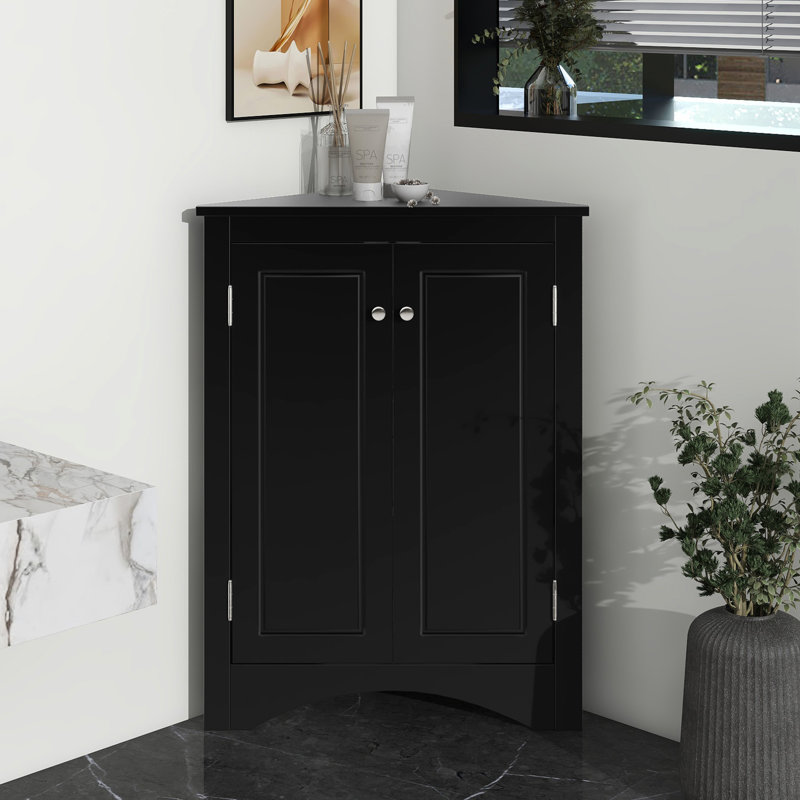 Armoire de salle de bain moderne et triangulaire noire avec tablettes réglables et look élégant pour l'organisation à la maison