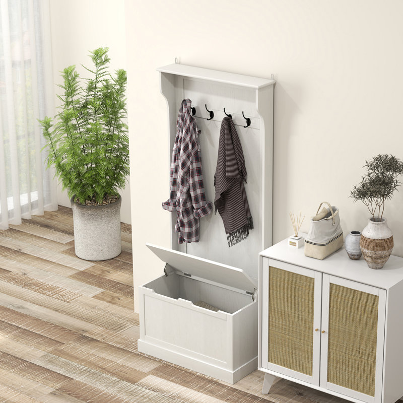 3-In-1 Hall Tree With Shoe Storage, Standing Coat Rack With Shoe Bench, Entryway Organizer With Four Hooks, White