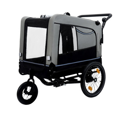 Extra Large 2-In-1 Bike Trailer & Push Cart For Pets - Detachable Bike Hitch & Push Handle Included - All-Terrain Wheels Quick Release, Non-Slip Floor, Internal Leash,  Up To 88 Lbs