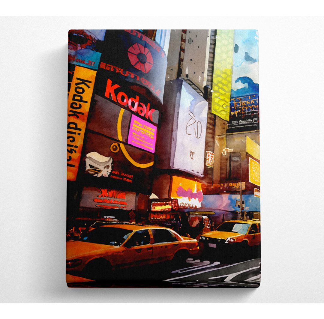 Billboards Of New Yorkwith Yellow Cabs - Leinwanddrucke