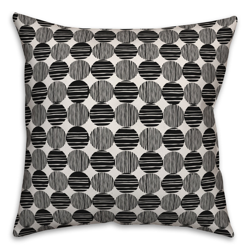  Coussin Circles, Blanc / Noir, 16 po x 1 po