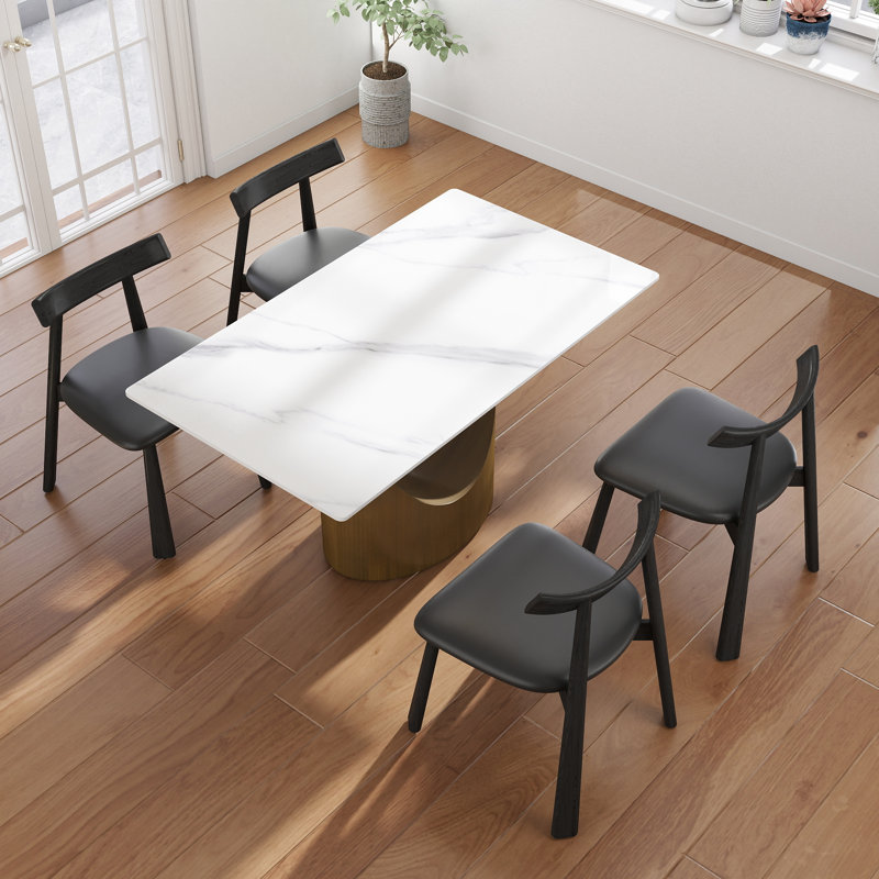 Ensemble de table de salle à manger 5 pièces, Noir, Blanc neige, Doré