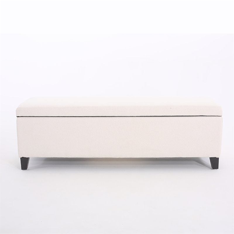 Modern Fabric Upholstered Storage Bench, White