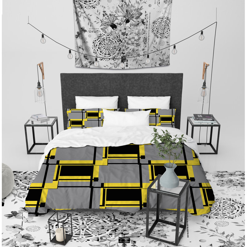 Luxury Polyester Twill Geometric Shapes Duvet Cover, King Duvet Cover + 2 Pillow Cases