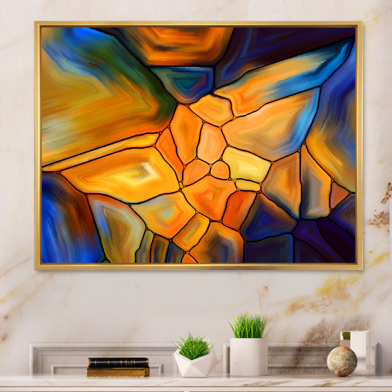 Rêve de vitrail - reproduction sur toile avec cadre flottant, H 8 po x l 12 po x P 1 po, Cadre doré
