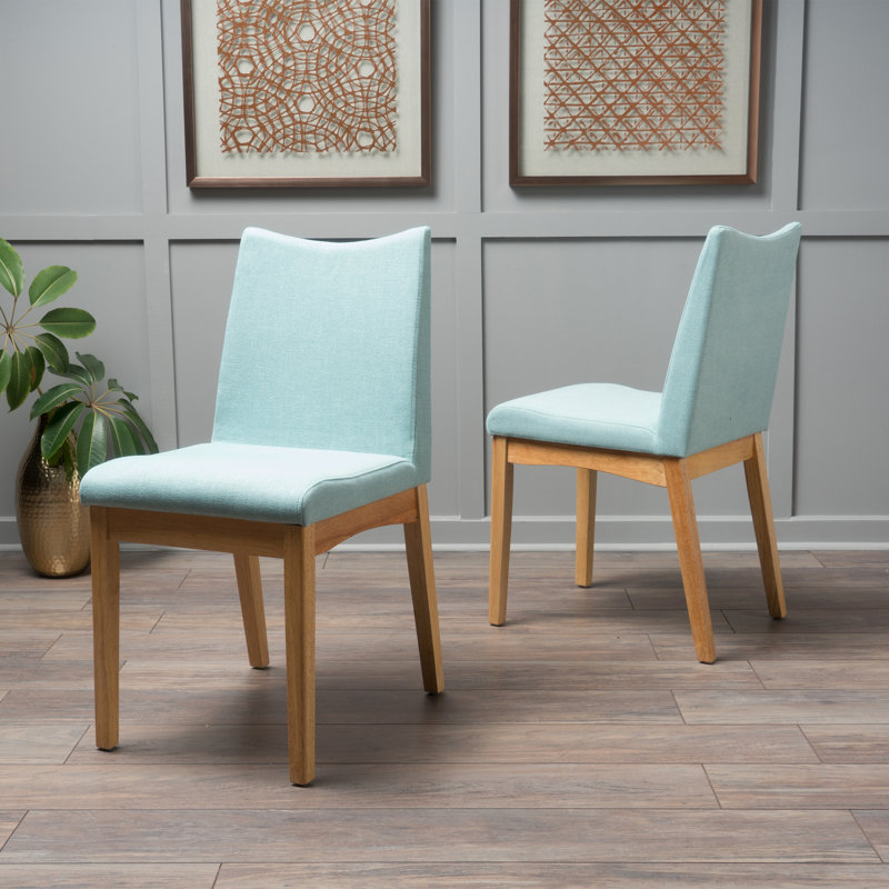 20'' H Fabric Upholstered Side Chair, Oak, Teal, 2