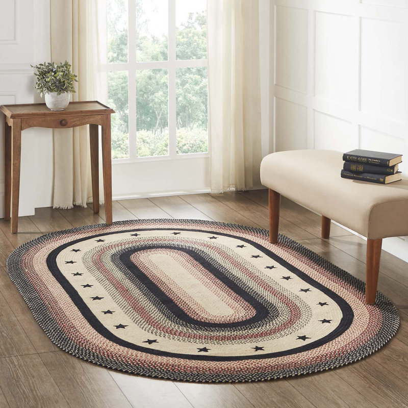 Tapis tressé à motif géométrique naturel / noir / rouge vif Privett, Ovale 5 pi x 8 pi