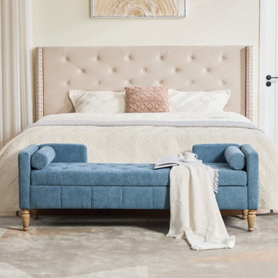 Banc de rangement avec accoudoirs et coussins 64,57 po Farmhouse