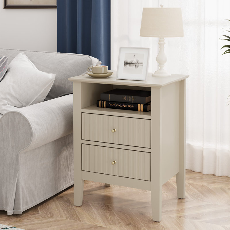 Amberrae 2 Drawer Bedside Table, Beige