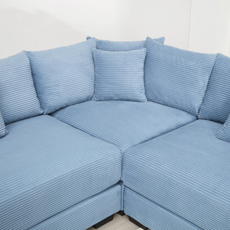 Canapé modulaire en velours côtelé en L 79 po, Velours côtelé bleu