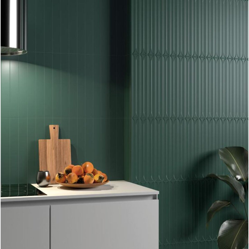 Carreau de céramique glacé texturé et à motif, Vert foncé