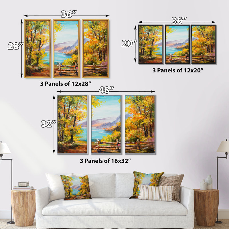 «Mountain Lake In The Fall», ensemble d'art mural sur toile encadré paysage, Noir, H 28 po x l 36 po x P 1 po