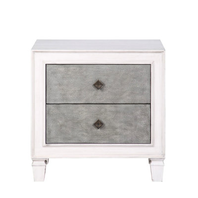 Table de chevet avec glissières de tiroir en métal avec joints anglais gris et blanc doublés de feutre