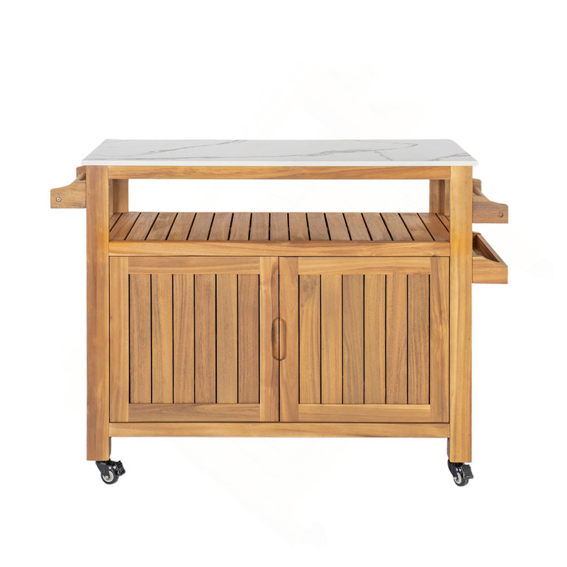 Outdoor Patio Acacia Wood Bar Cart,Set of 1, 36.22" H x 48" W x 18.11" D