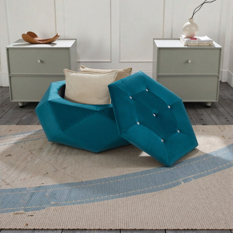 Repose-pieds capitonné avec rangement 34 po, Bleu
