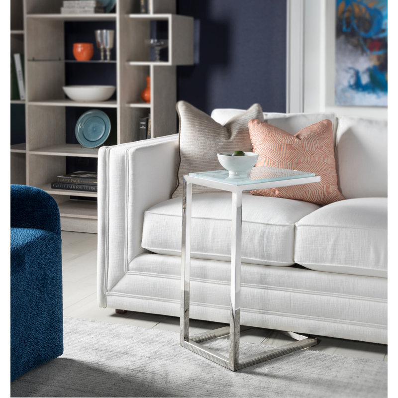 Mid-Century Modern Blue Glass and Silver Metal Rectangular Table