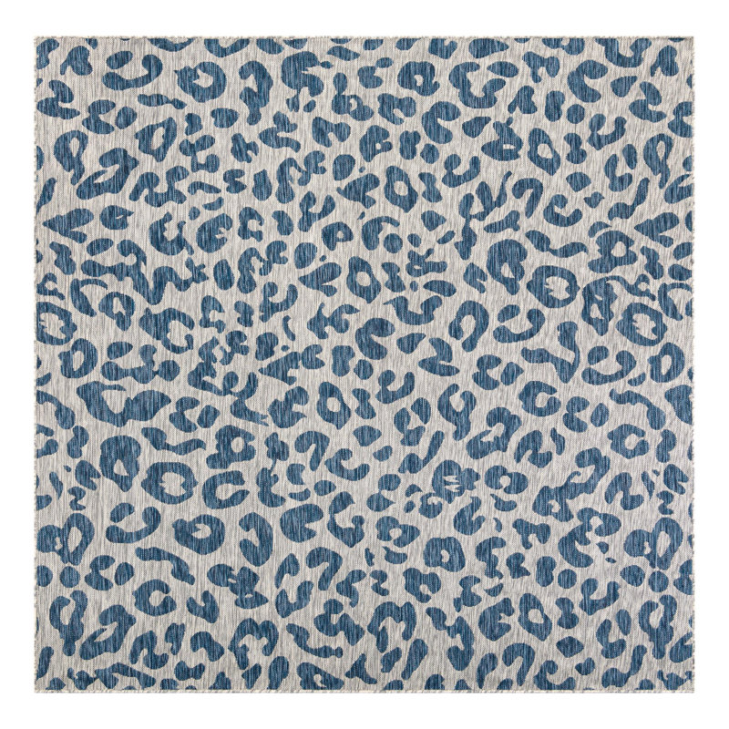 Munk Animal Print Blue/Gray Outdoor Area Rug, Square 7'10"