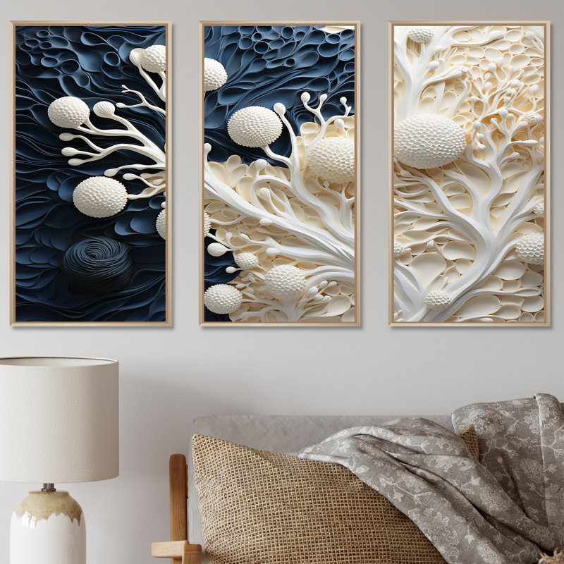 Ensemble de reproductions d'art mural blanc et bleu corail I - Coastal Coral Under Water, Cadre naturel flottant