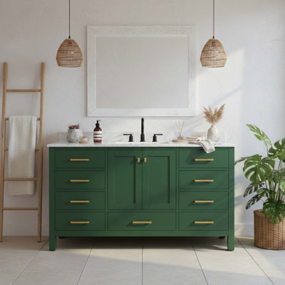 60'' Bathroom Vanity, Freestanding Vanity Top with Single basin Solid Wood Frame Bathroom Storage Cabinet