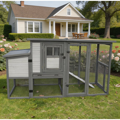 Grand poulailler de 79 po avec perchoirs améliorés, cage à poulets d'extérieur en bois avec grand nichoir, toit en asphalte ouvert résistant aux intempéries et fond amovible, poulailler, clapier