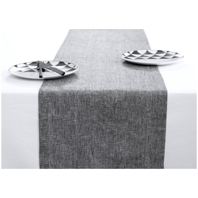Festive Plain Linen Table Runner, Black/Festive Shimmer, 72" x 14"