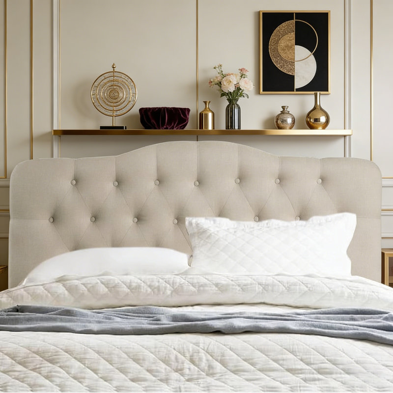 Linen Upholstered Headboard-Modern-Adjustable Height-Button Tufting, Beige, Full