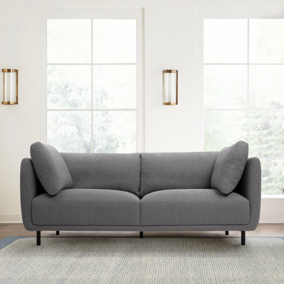 Madria 79" Wide Square Arm Sofa in Fabric with Black Metal Legs
