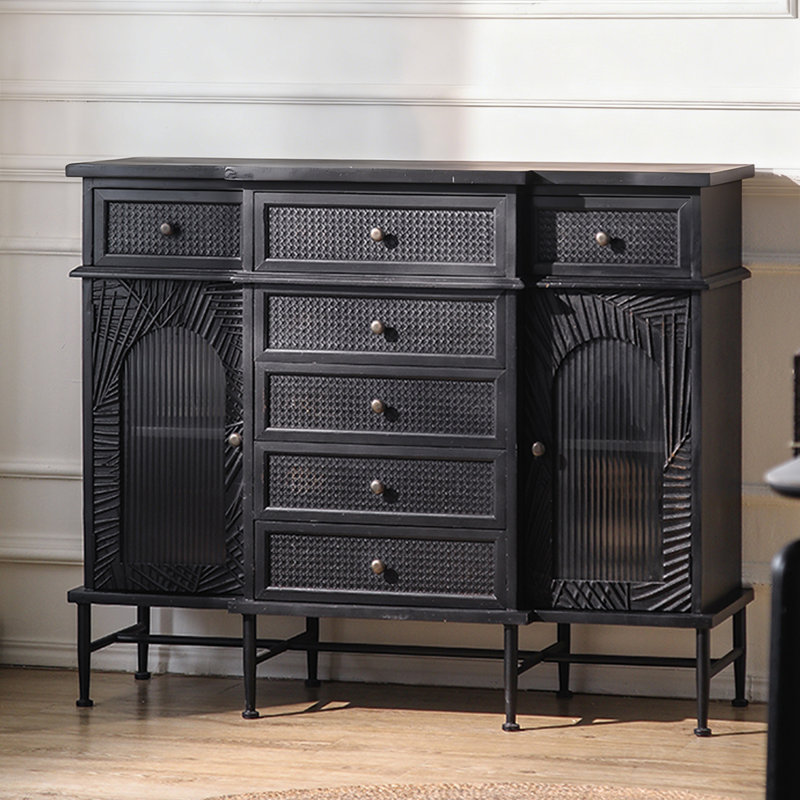 Retro Black Solid Wood Sideboard