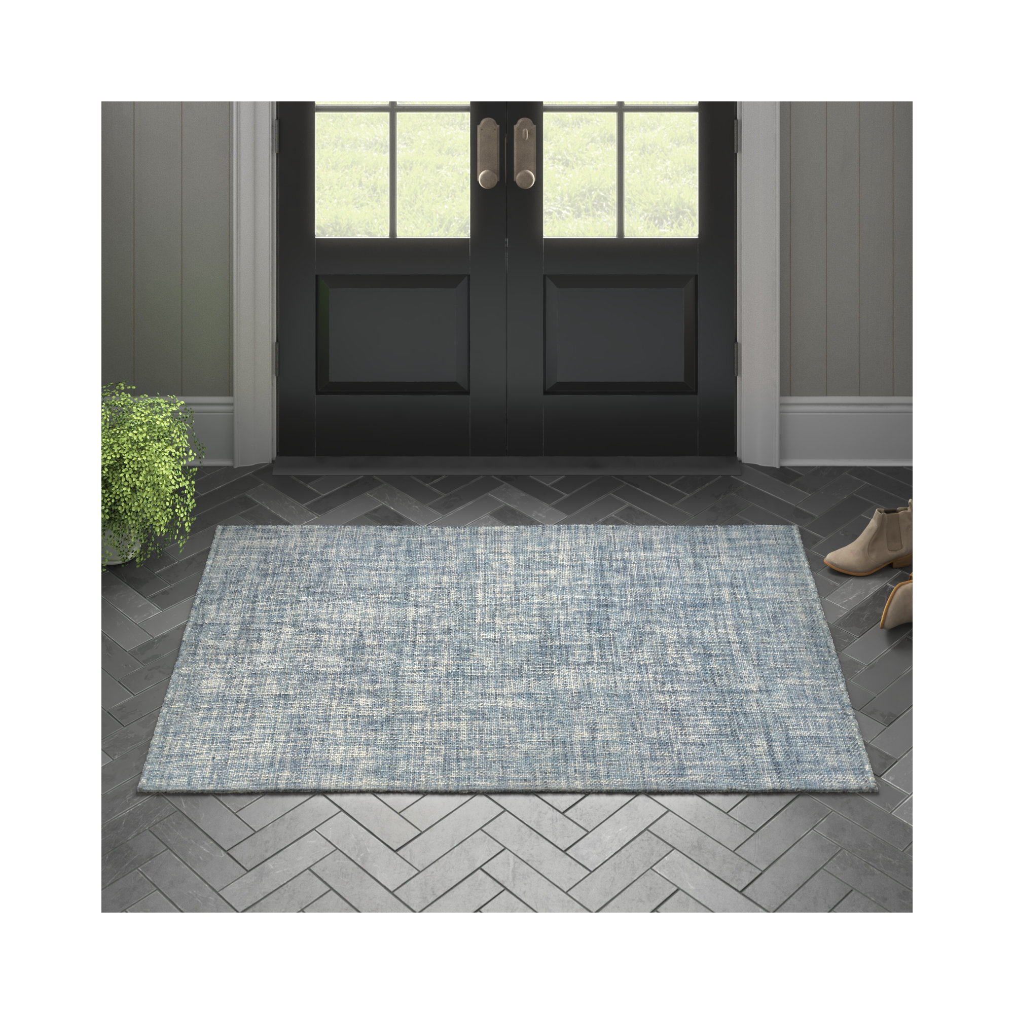Aldred Handmade Wool Blue Rug, Rectangle 3'6" x 5'6"