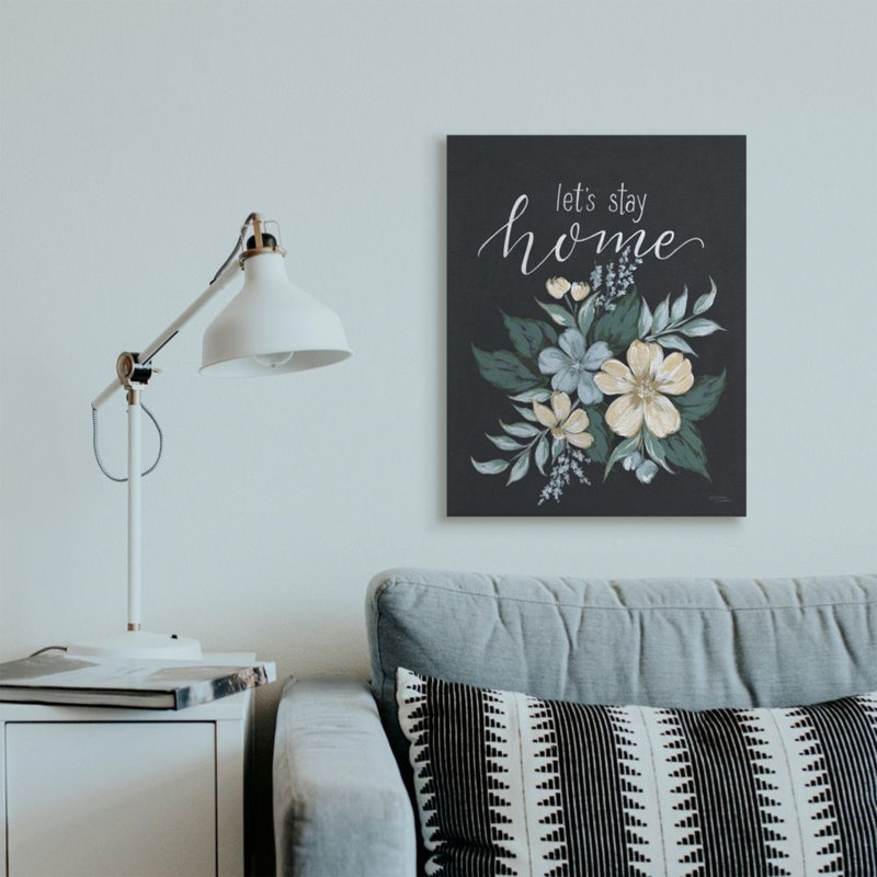 «Let Stay Home Quote Chalk Style Florals» par Michele Norman - impression d'art graphique, 30" H x 24" W x 1.5" D
