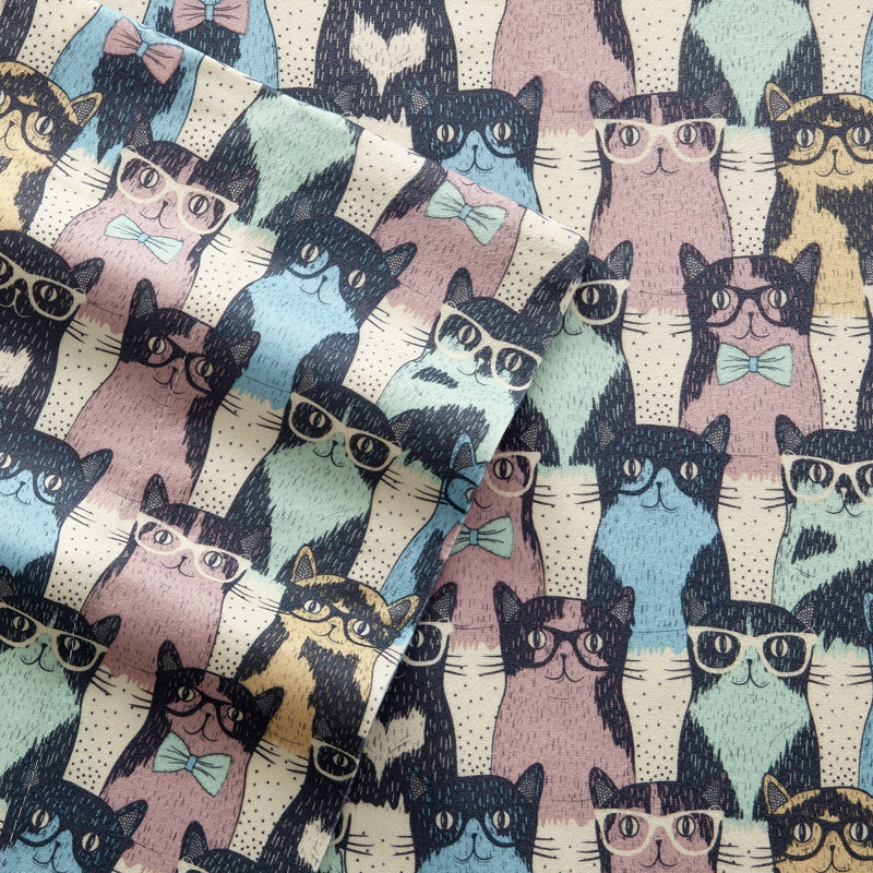 Micro Flannel® Printed Deep-Pocket Sheet Set, Twin XL Sheet Set with 1 Pillowcase, Kool Kats