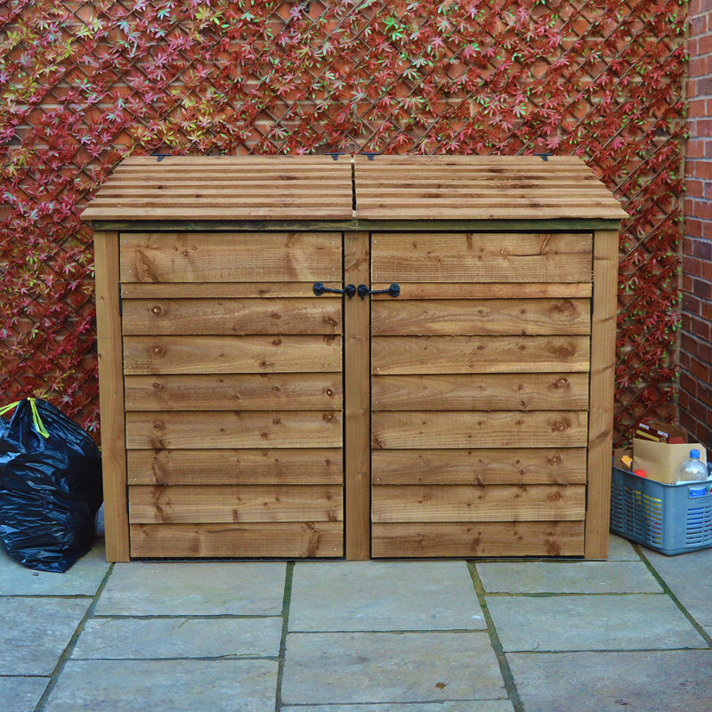 Elizabethtown Wooden Double Bay Wheelie Bin Store, Rustic Brown