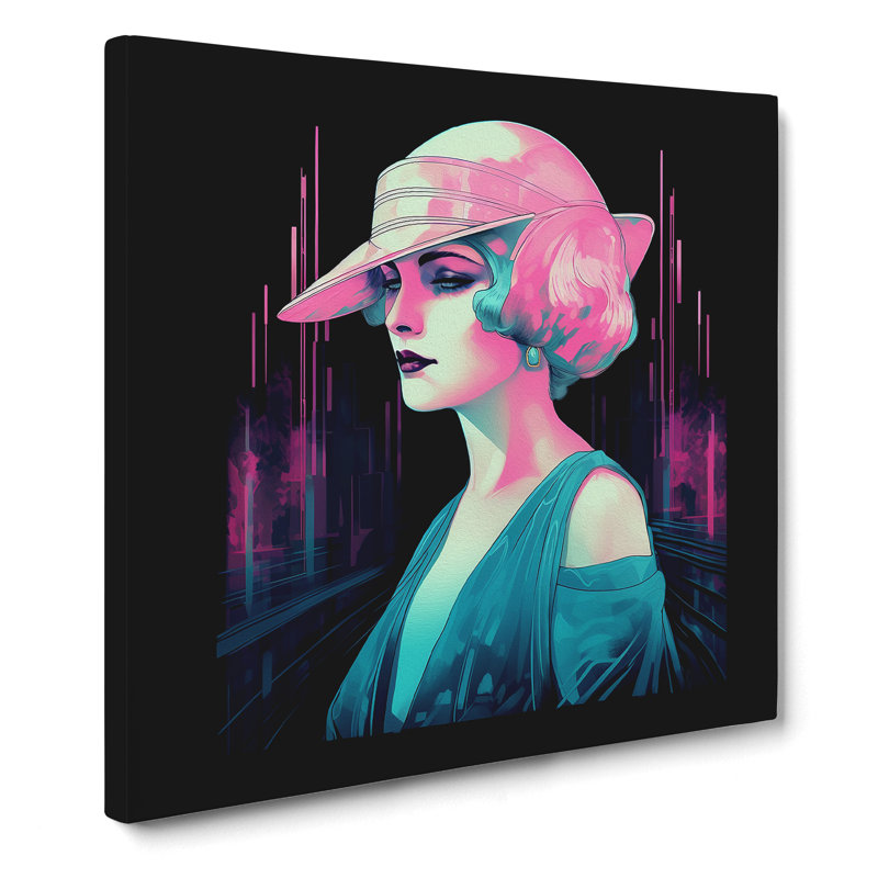Art Deco Woman Vaporwave No.2 - Print, 50cm H x 50cm W x 3cm D