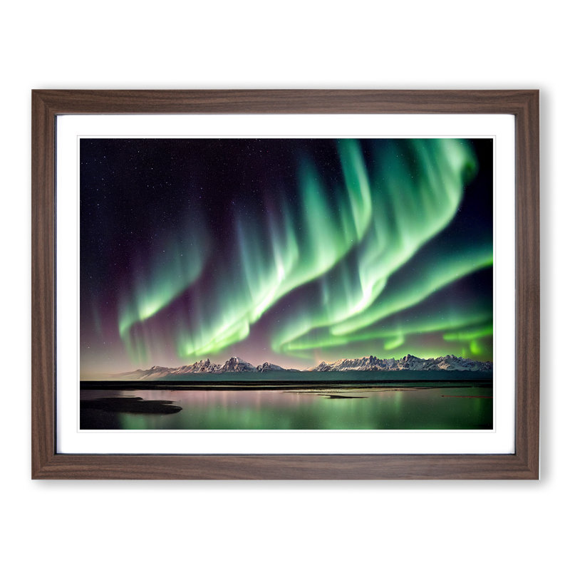 Magnetic Northern Lights - Framed Print, 25cm H x 34cm W x 2cm D, Walnut