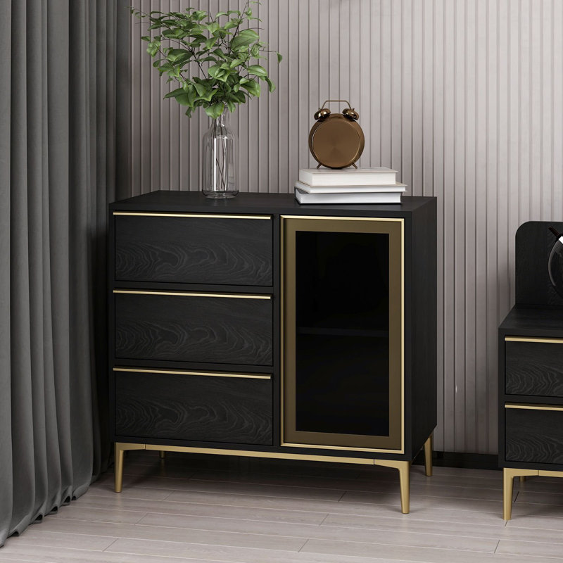 Oded 90cm W 3 - Drawer Chest of Drawers, Black/Oak