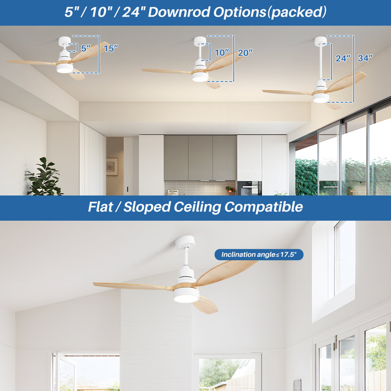 52" Nicola 3 - Blade LED Propeller Ceiling Fan with Remote Control and Light Kit Included, White with Burlywood Blades