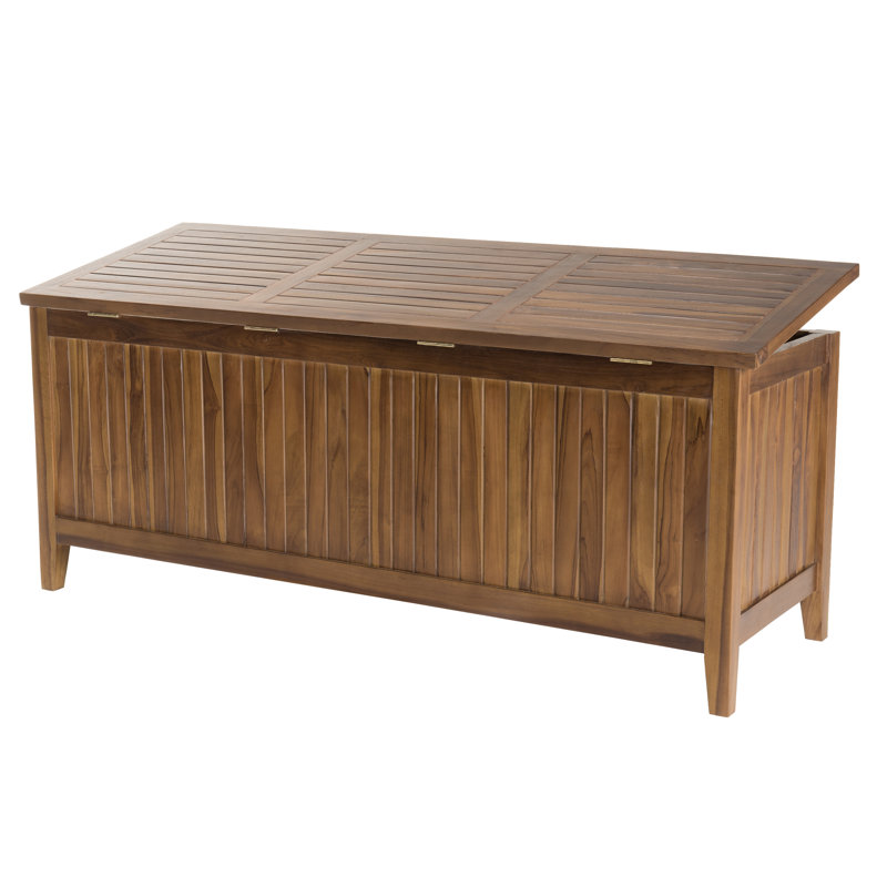Rosalind Wheeler Saltz 200cm W 1L Solid Wood Deck Box in Brown, 65cm H x 165cm L x 57cm D